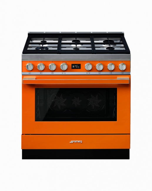 CPF9GPOR | 90CM Orange Portofino Cooker with 6-Burner Gas Hob & Thermo-ventilated Electric Oven