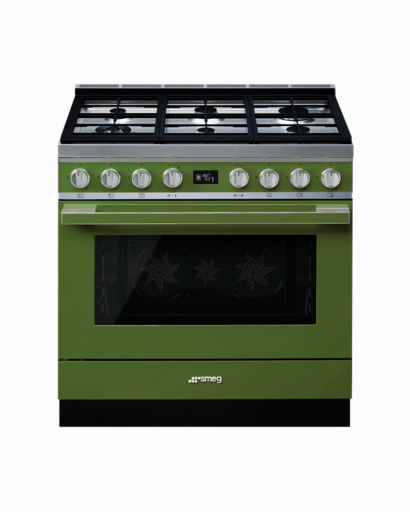 CPF9GPOG | 90CM Olive Green Portofino Cooker with 6-Burner Gas Hob & Thermo-ventilated Electric Oven